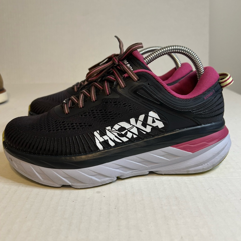 Hoka One One Black and Magenta Sneakers - Picture 4 of 9